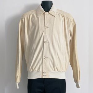 Yves Saint Laurent Cream Lambskin Leather Varsity Jacket YSL